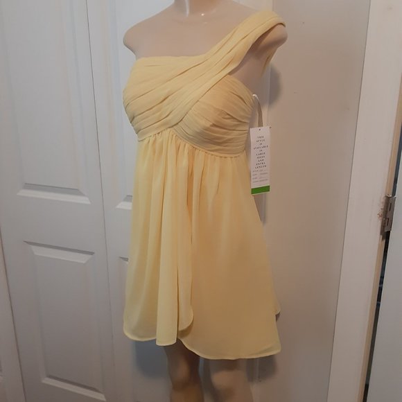 Bill Levkoff  Butter or Canary Yellow Chiffon One Shoulder Faux Wrap Sho… - Picture 3 of 16